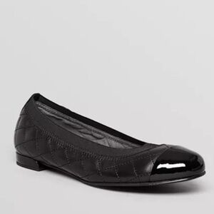 Stuart Weitzman Cap Toe black Ballet Flats leather Quilted Stretch 9.5